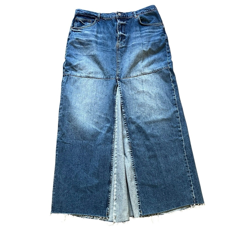 Reformation Skirt Tazz Denim Maxi Center Slit  Raw Hem, Size 31